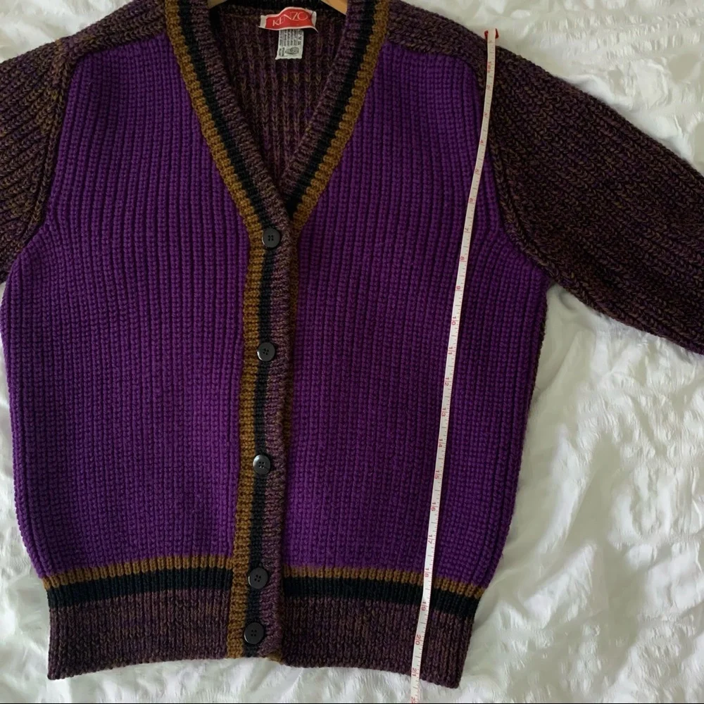 Vintage Kenzo Purple Cardigan Wool Grandpa Sweater - Picture 10 of 11